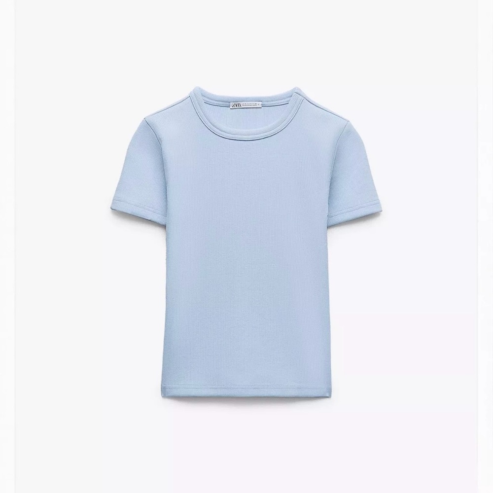 Zara Light Blue Ribbed T-Shirt